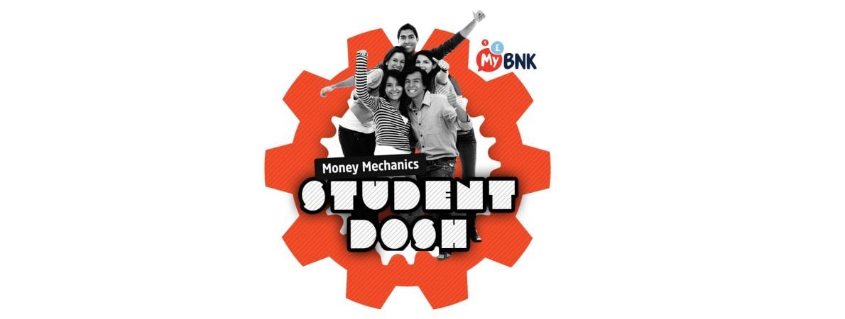 Student Dosh andMy Bnk logo - young people smiling within a cog