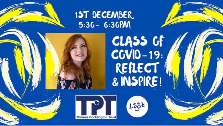 Light blue image with a photograph of Lucy Edwards. Below this is the TPT and LOOK UK logos