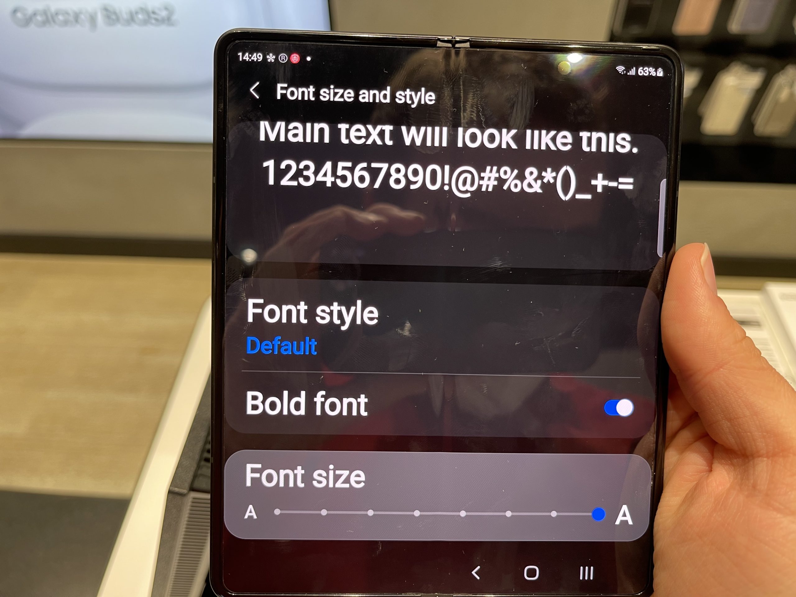 Galaxy Z Fold with accessible text on screen