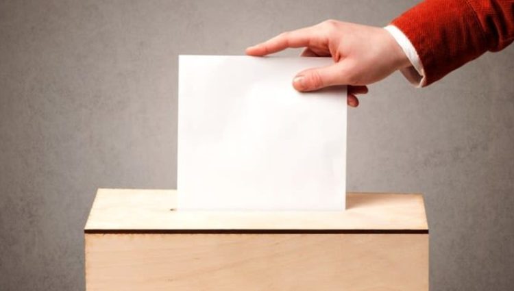 Person placing voting slip in ballot box